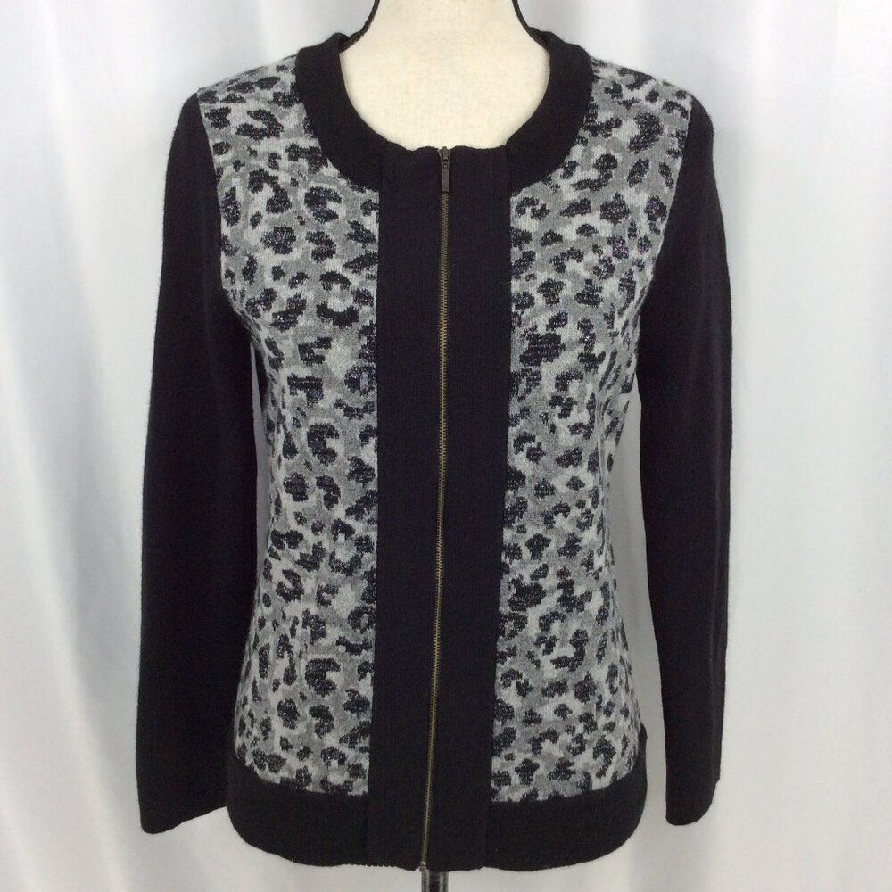 Pendleton Women's Cardigan Sweater Small Full Zip Leopard Print Wool Metallic